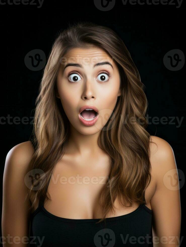 Young woman with Brazilian features who appears to be schocked AI Generative photo