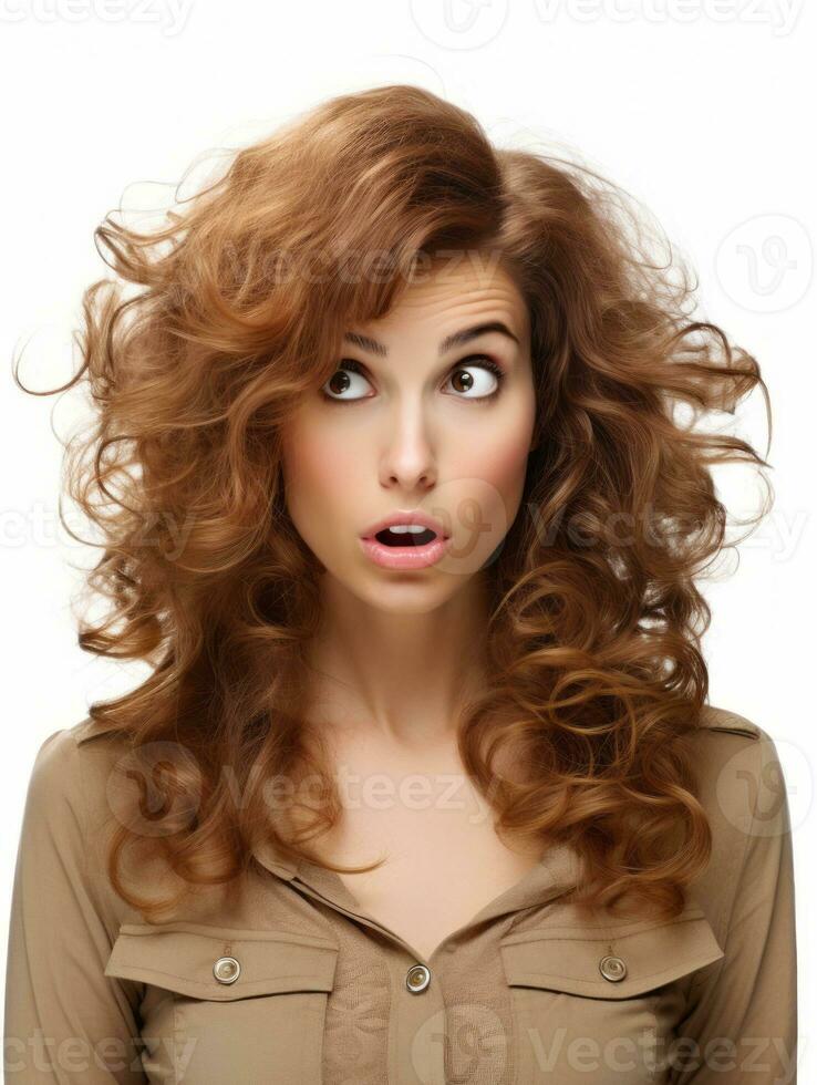 Young woman with Brazilian features who appears to be schocked AI Generative photo
