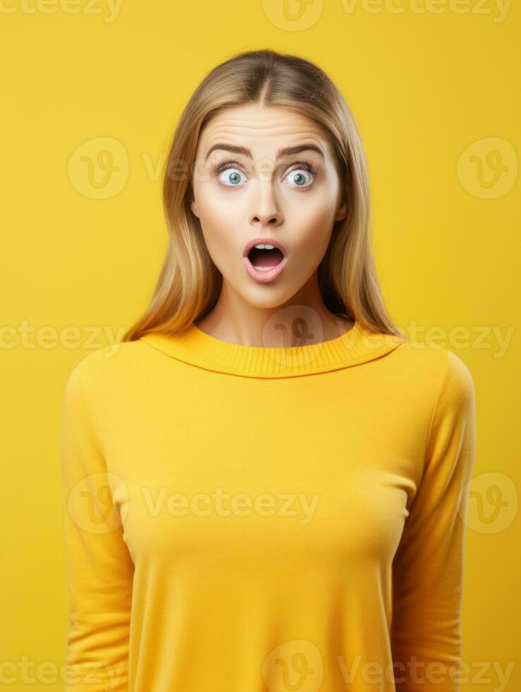 Young woman with Brazilian features who appears to be schocked AI Generative photo