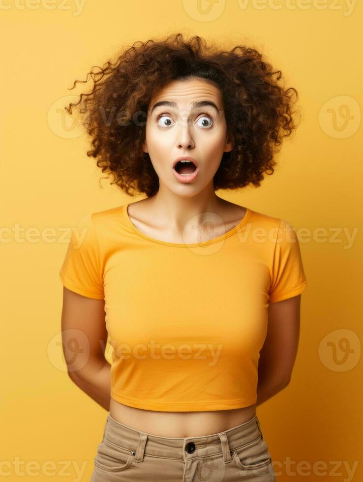 Young woman with Brazilian features who appears to be schocked AI Generative photo