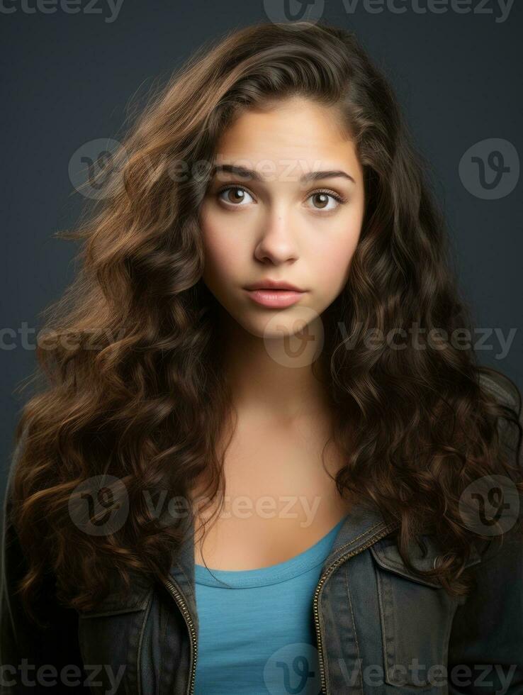 Young woman with Brazilian features who appears to be schocked AI Generative photo