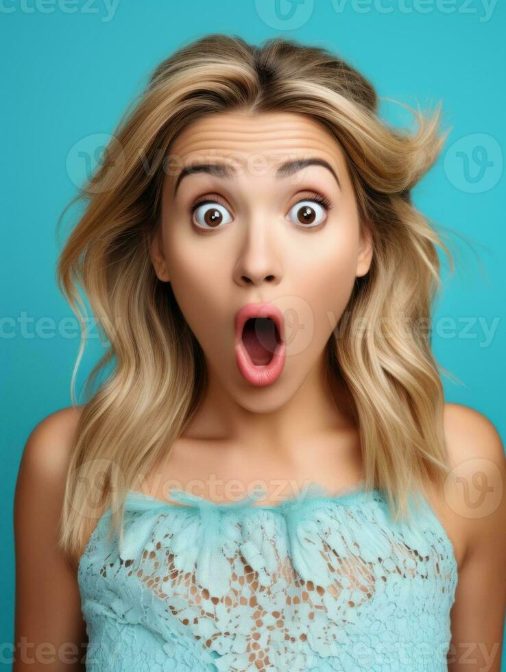 Young woman with Brazilian features who appears to be schocked AI Generative photo