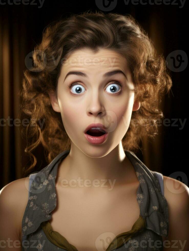 Young woman with Brazilian features who appears to be schocked AI Generative photo