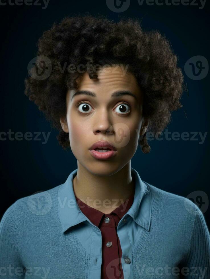 Young woman with Brazilian features who appears to be schocked AI Generative photo