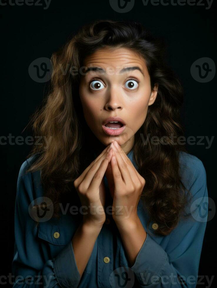 Young woman with Indian features who appears to be schocked AI Generative photo