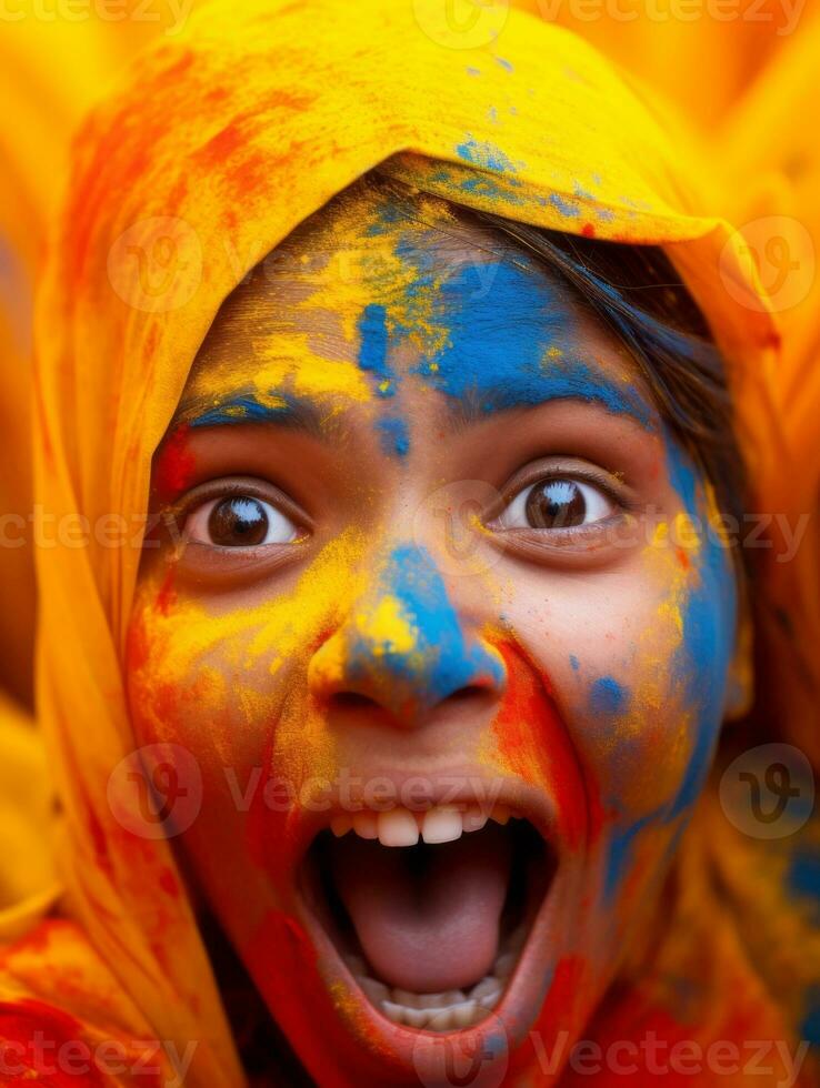 Young woman with Indian features who appears to be schocked AI Generative photo