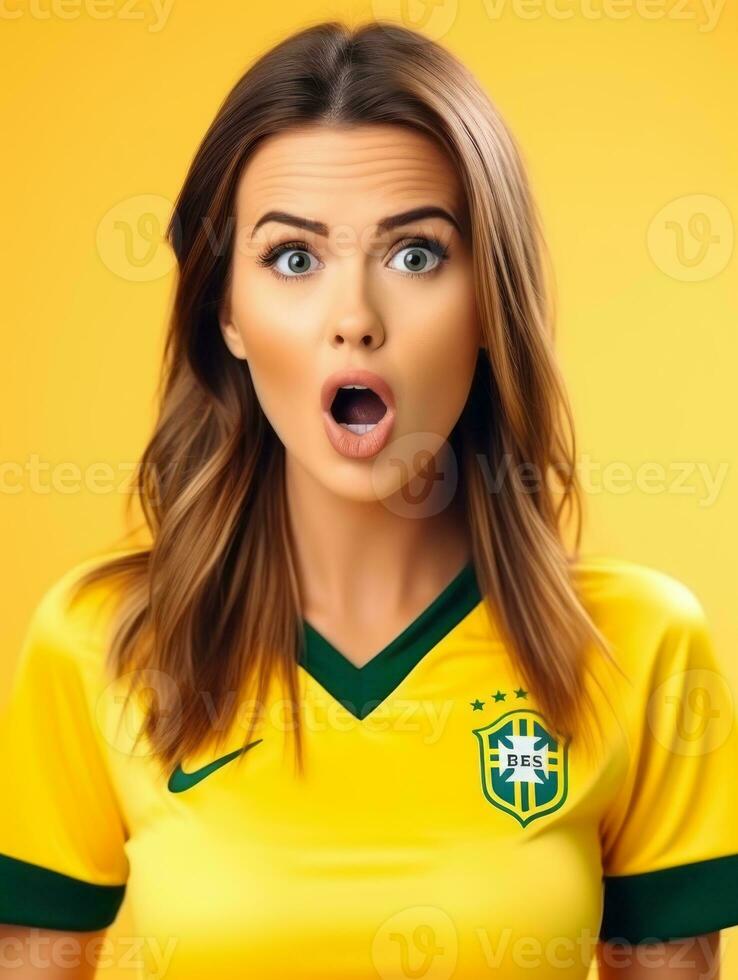 Young woman with Brazilian features who appears to be schocked AI Generative photo