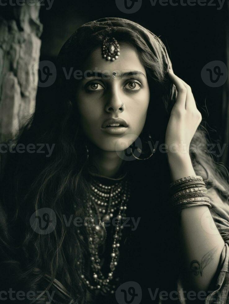 Young woman with Indian features who appears to be schocked AI Generative photo