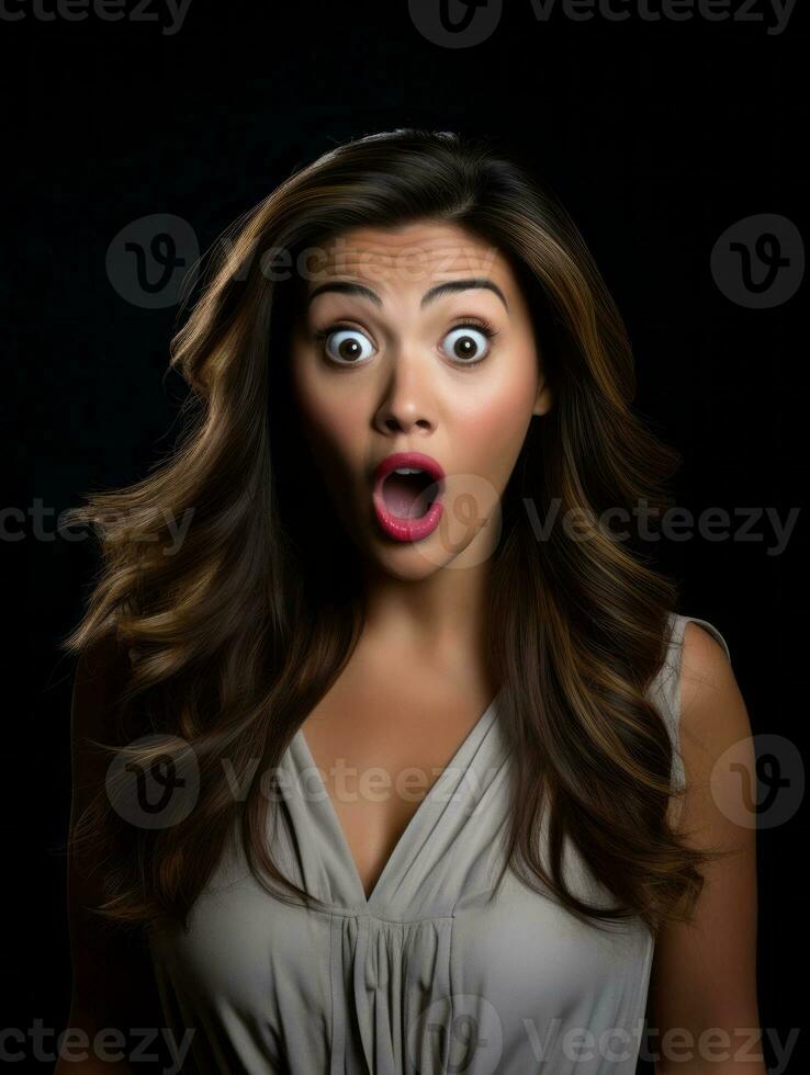 Young woman with Indian features who appears to be schocked AI Generative photo