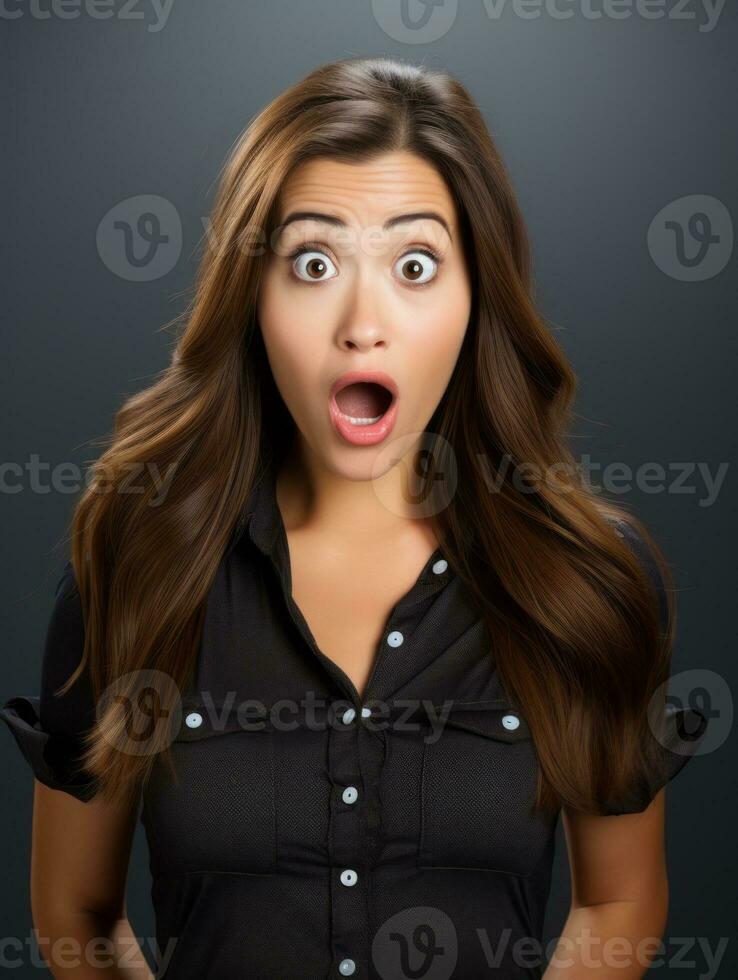 Young woman with Indian features who appears to be schocked AI Generative photo