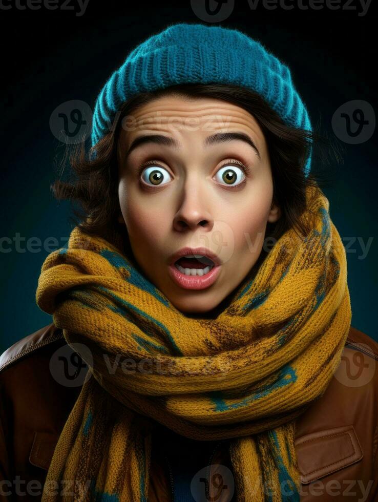 Young woman with Indian features who appears to be schocked AI Generative photo