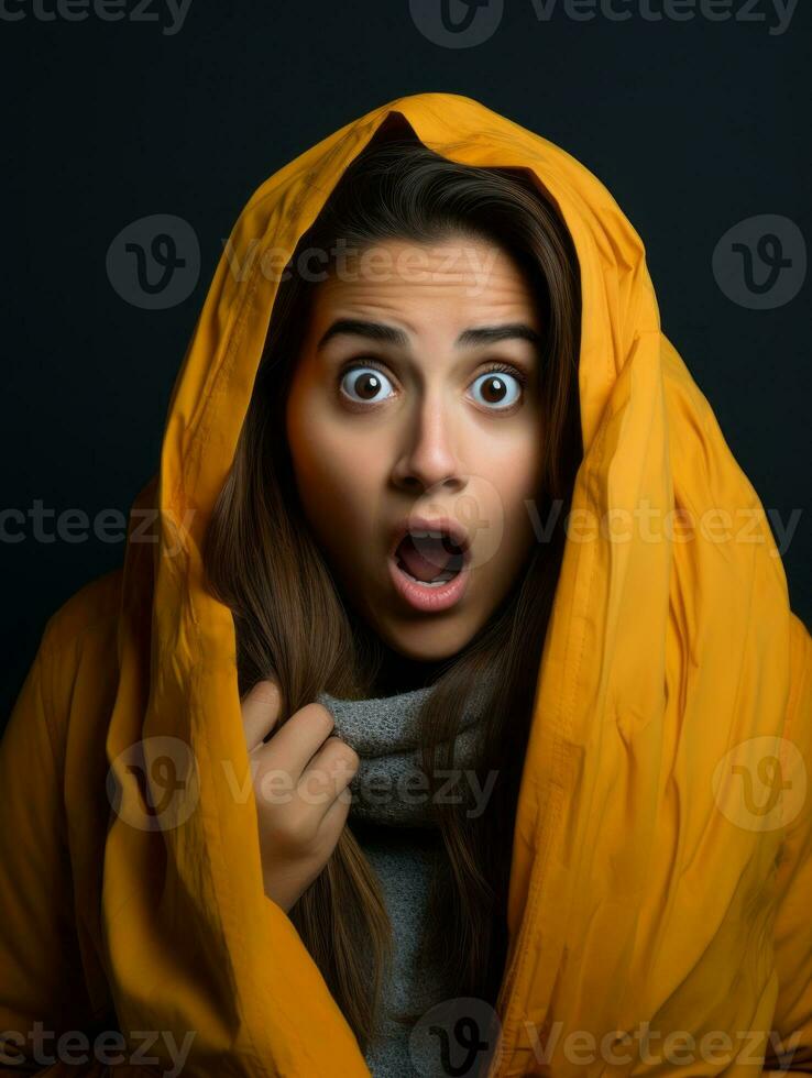 Young woman with Indian features who appears to be schocked AI Generative photo