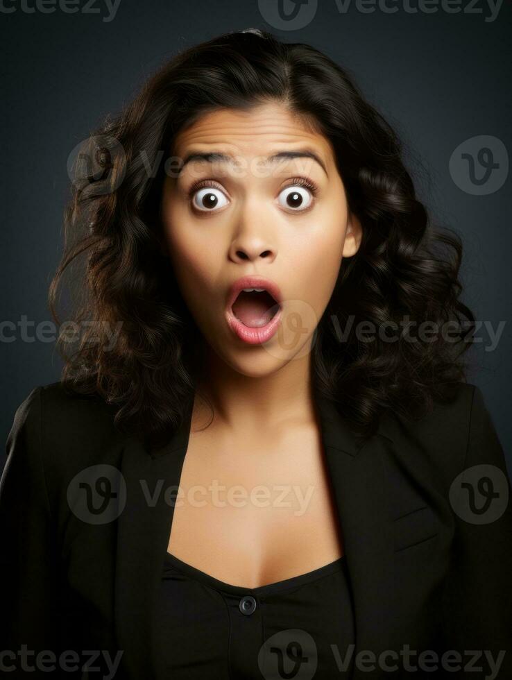Young woman with Indian features who appears to be schocked AI Generative photo