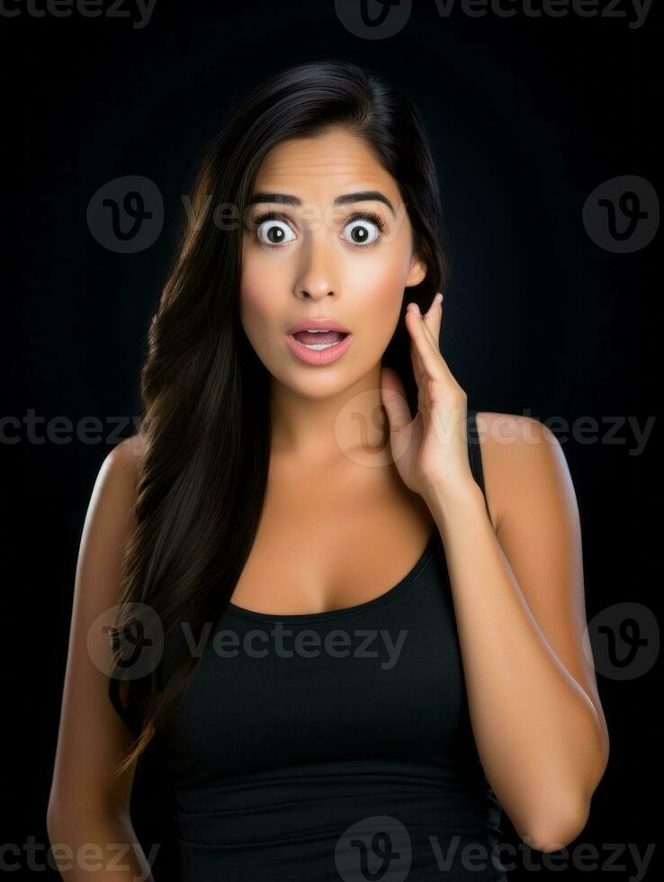 Young woman with Indian features who appears to be schocked AI Generative photo