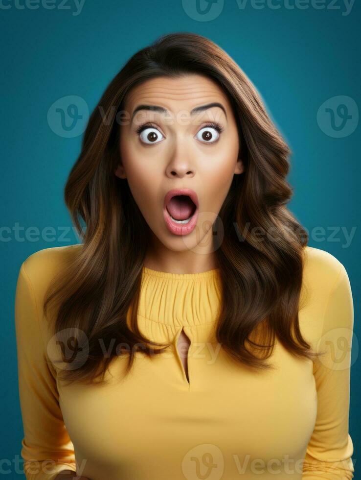 Young woman with Indian features who appears to be schocked AI Generative photo