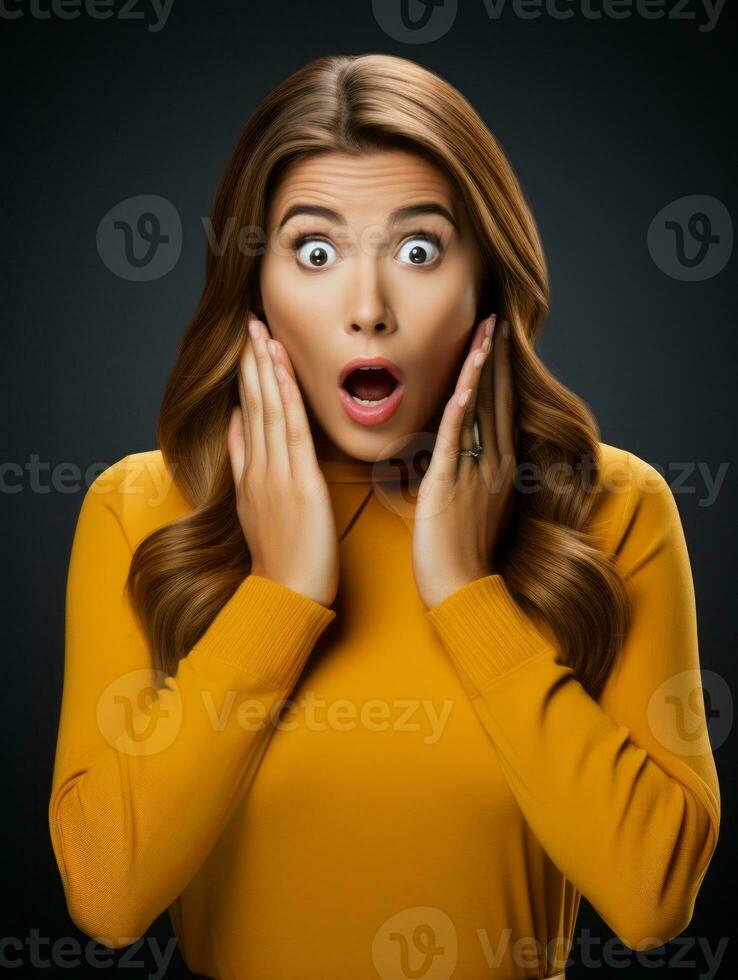 Young woman with Indian features who appears to be schocked AI Generative photo