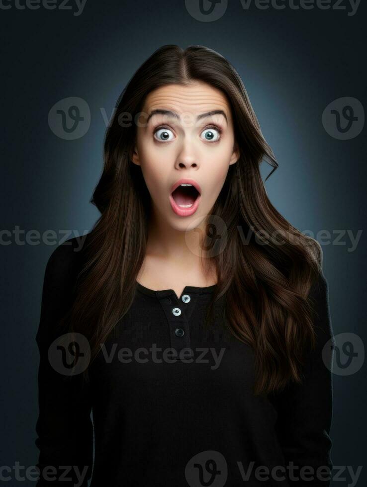 Young woman with Indian features who appears to be schocked AI Generative photo