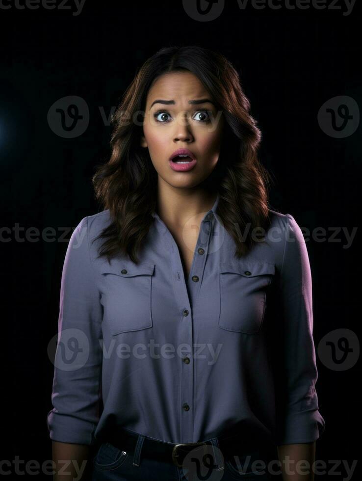 Young woman with Indian features who appears to be schocked AI Generative photo