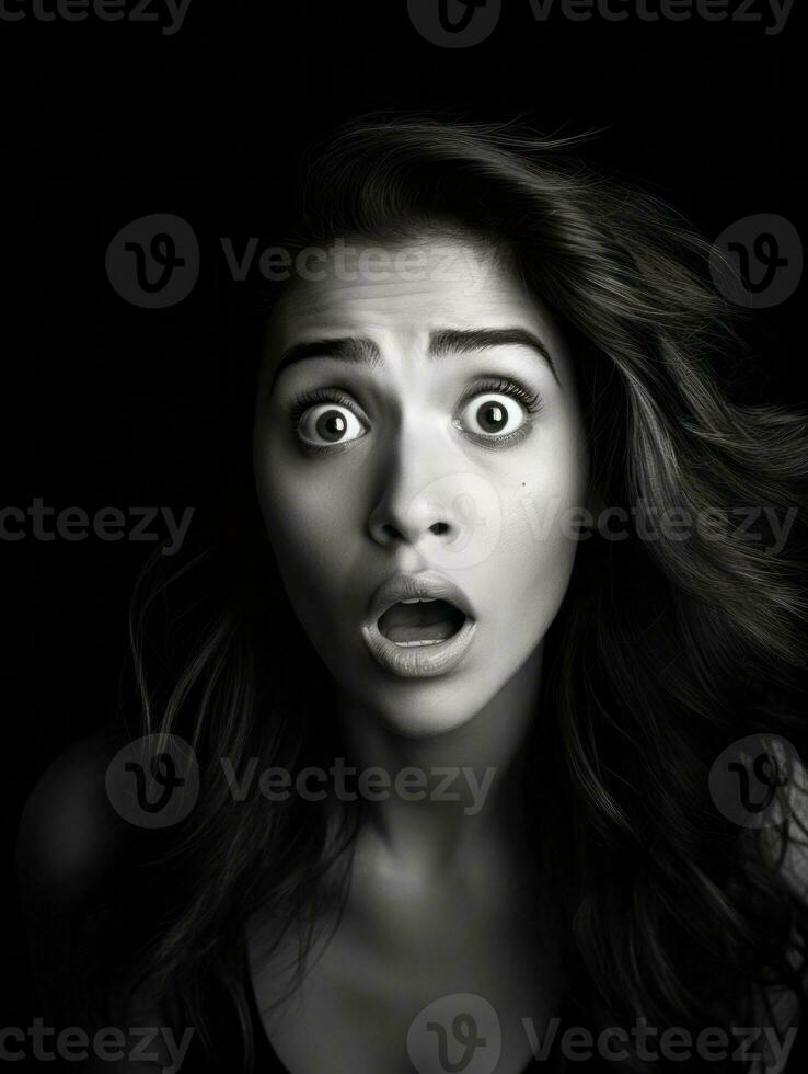 Young woman with Indian features who appears to be schocked AI Generative photo