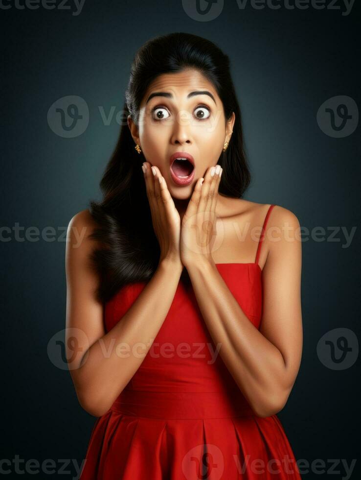 Young woman with Indian features who appears to be schocked AI Generative photo