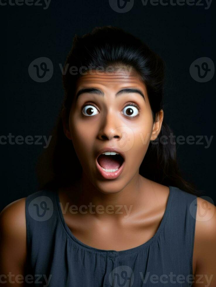 Young woman with Indian features who appears to be schocked AI Generative photo