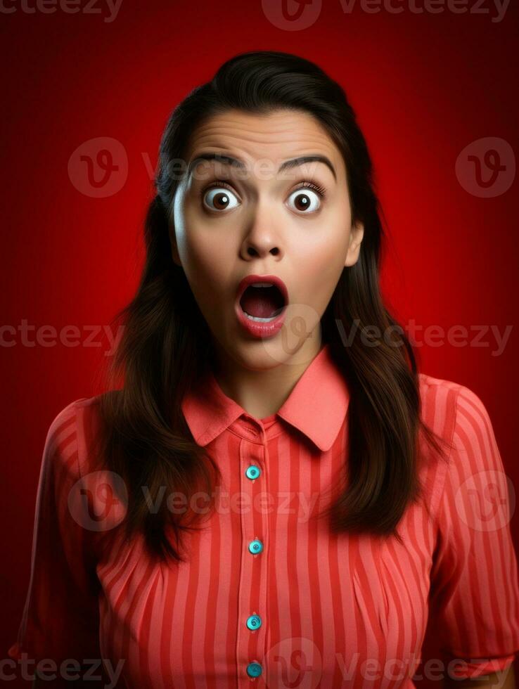 Young woman with Indian features who appears to be schocked AI Generative photo
