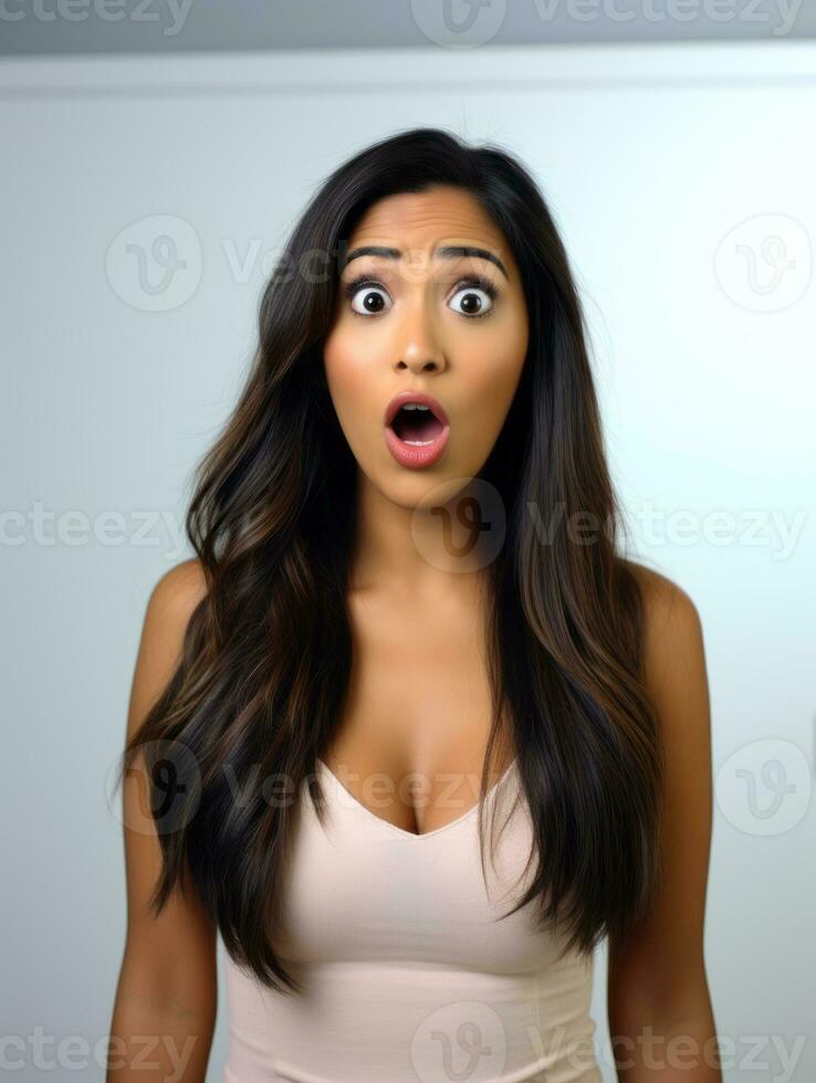 Young woman with Indian features who appears to be schocked AI Generative photo