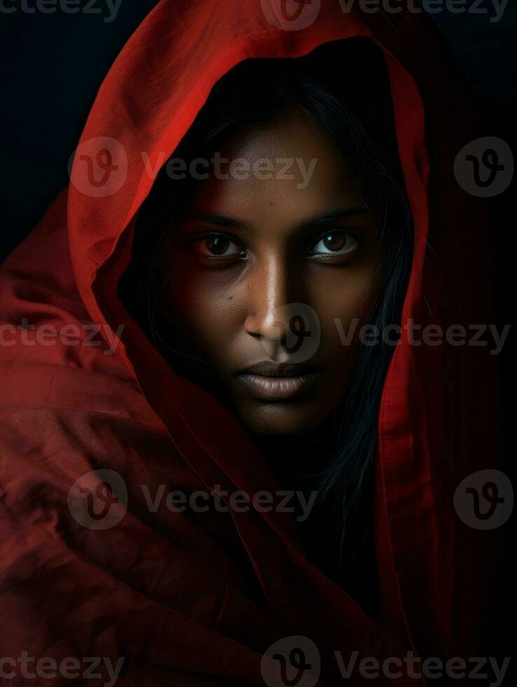Young woman with Indian features who appears to be schocked AI Generative photo