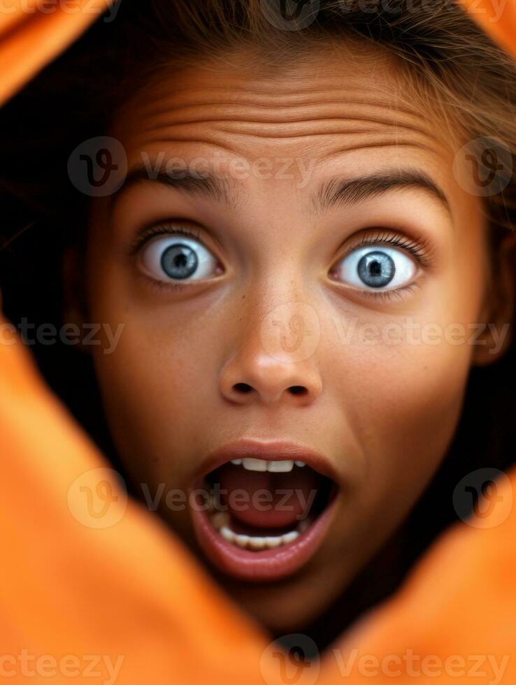 Young woman with Indian features who appears to be schocked AI Generative photo