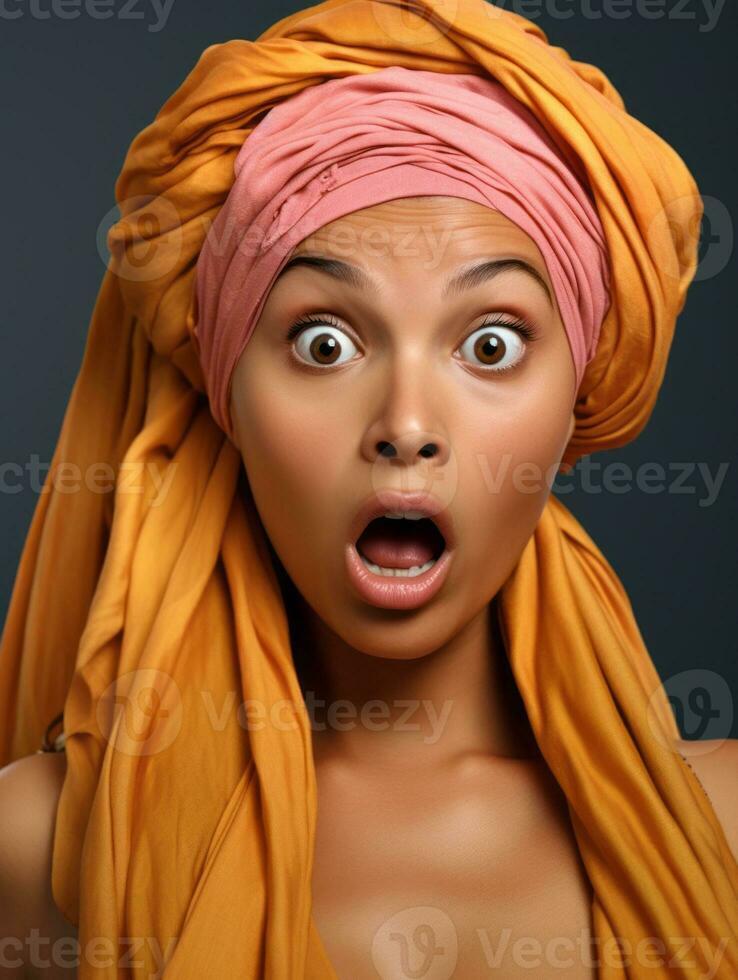 Young woman with Indian features who appears to be schocked AI Generative photo