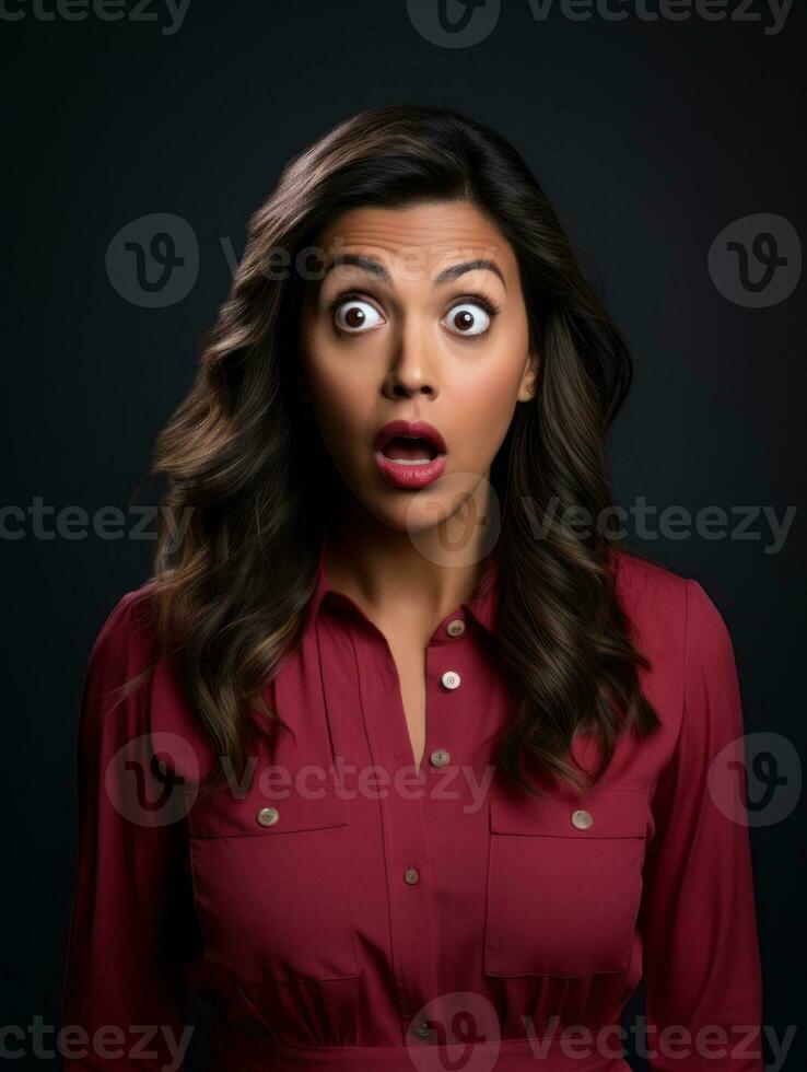 Young woman with Indian features who appears to be schocked AI Generative photo