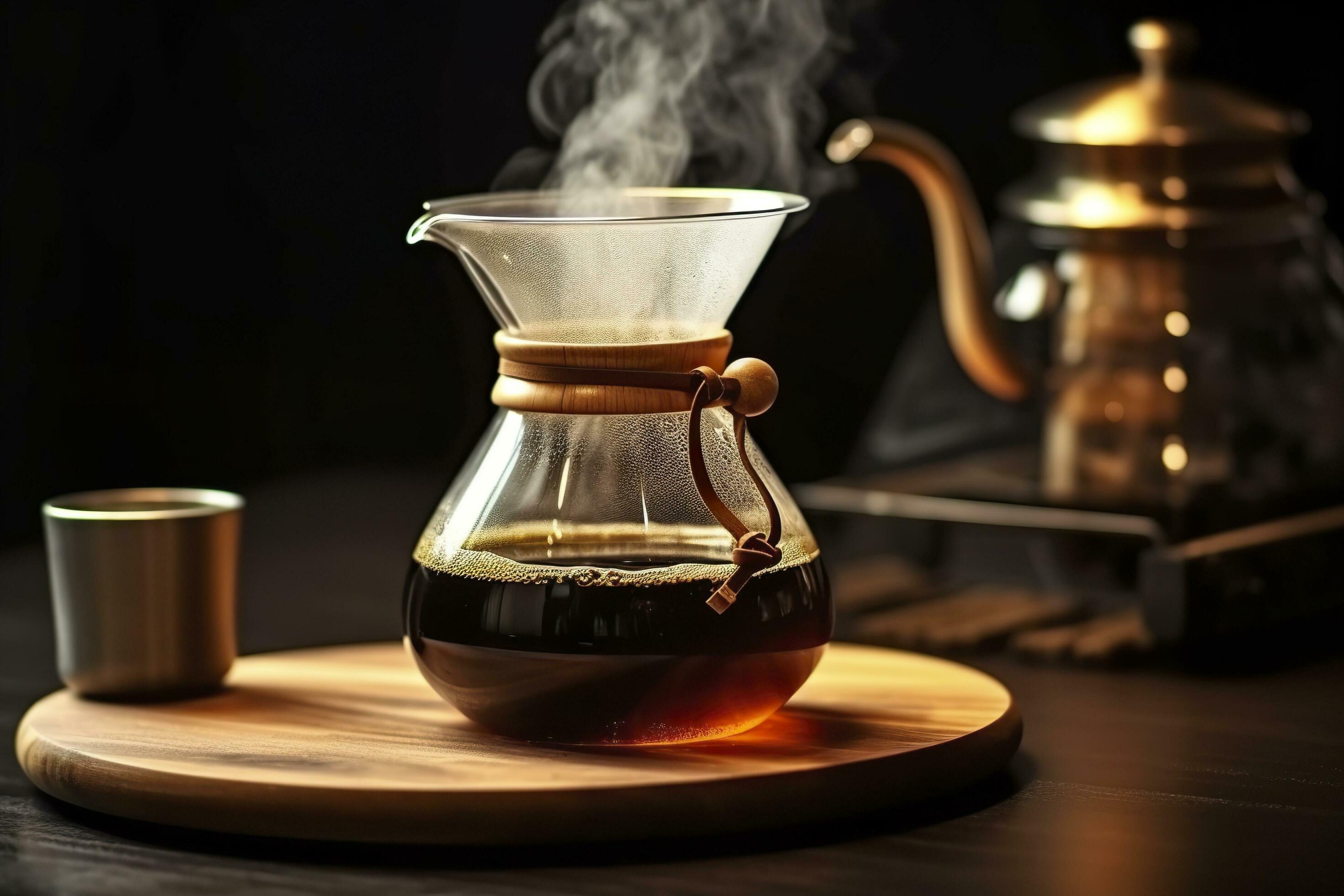 An alternative coffee brewing method is pure over, a glass teapot on a