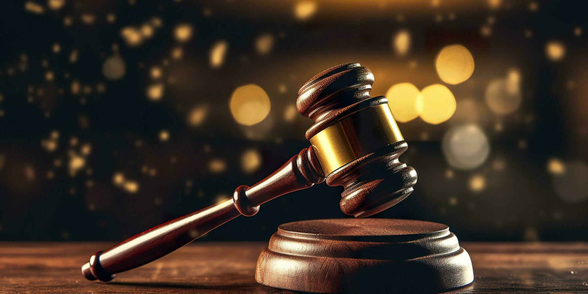 Legal law concept image gavel bokeh. law and authority lawyer concept, judgment gavel hammer in court courtroom for crime judgment legislation and judicial decision. AI Generative photo