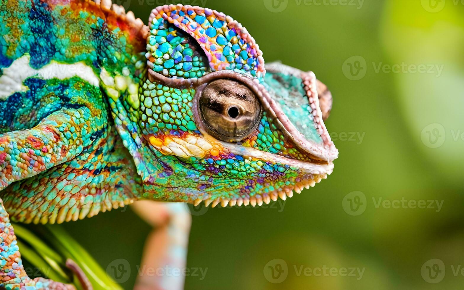 Iridescent Mastery, A Close Encounter with the Chameleon's Camouflage Magic. AI Generated photo