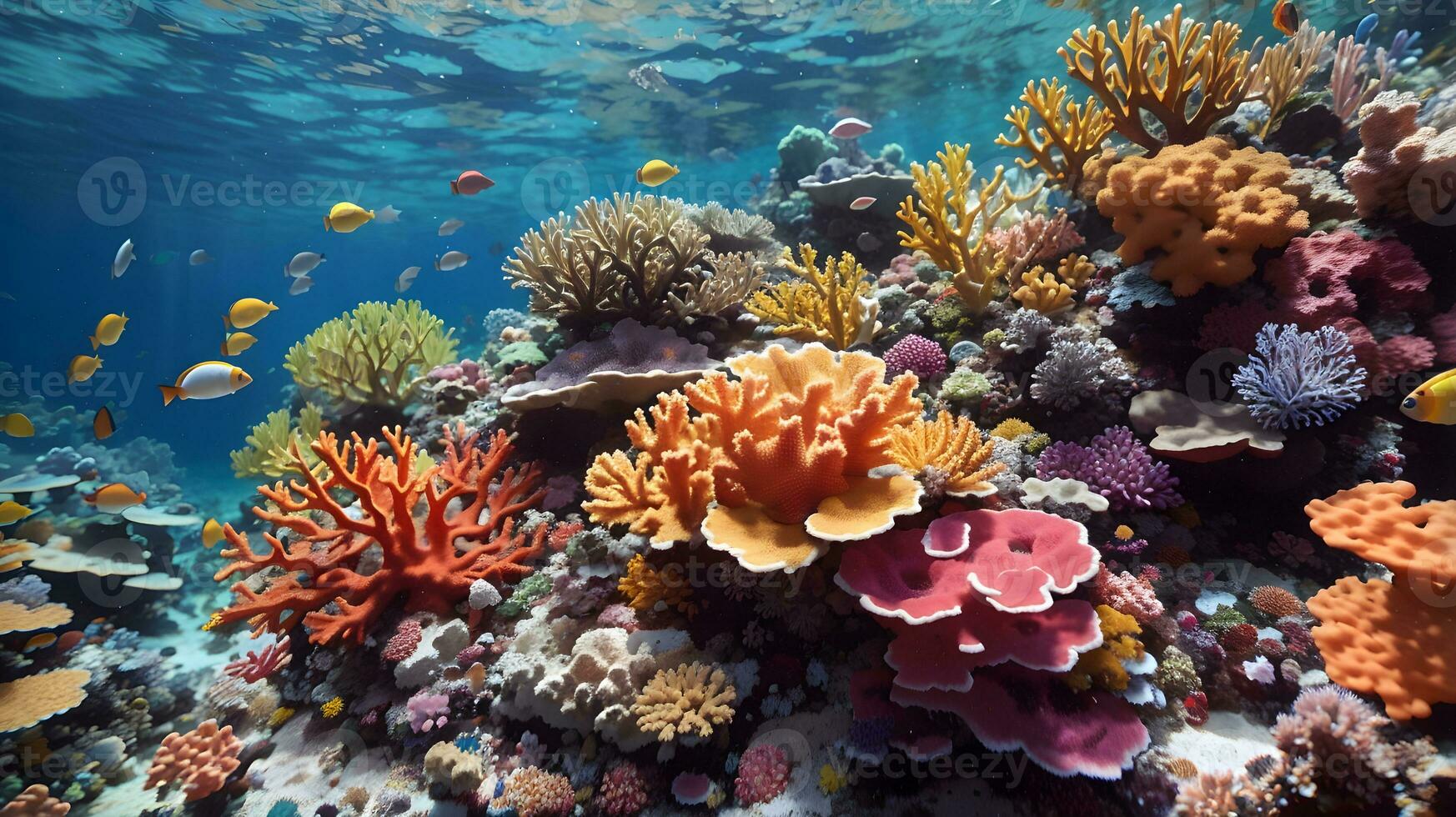 A Mesmerizing Coral Reef Ballet in Shallow Waters. AI Generated photo