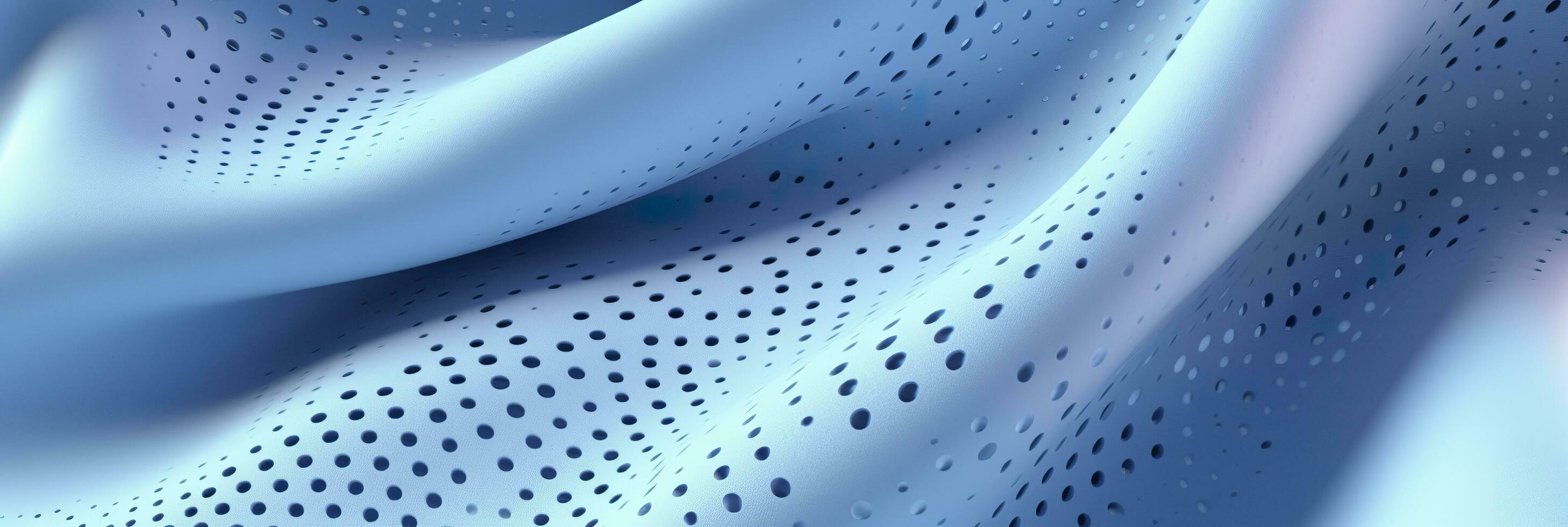 Breathable fabric dry light blue soft mesh holes floating light blue background. Generative AI photo