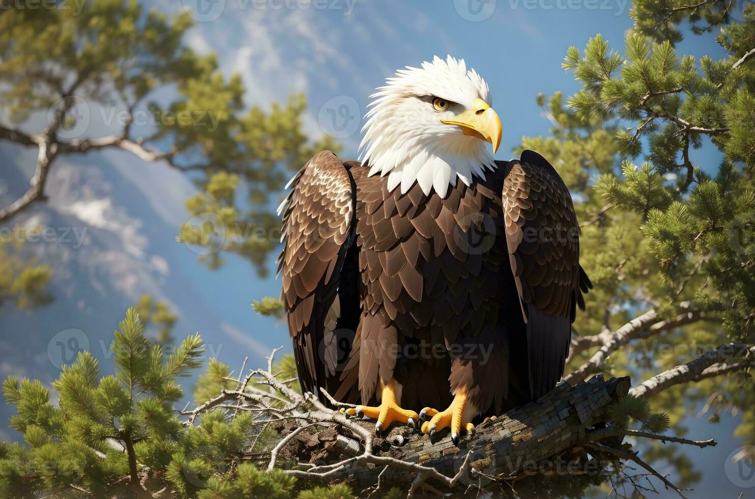 Eagle's Nest Majesty, A Breathtaking Glimpse into the Regal World of Eagles, High in the Canopy. AI Generated photo