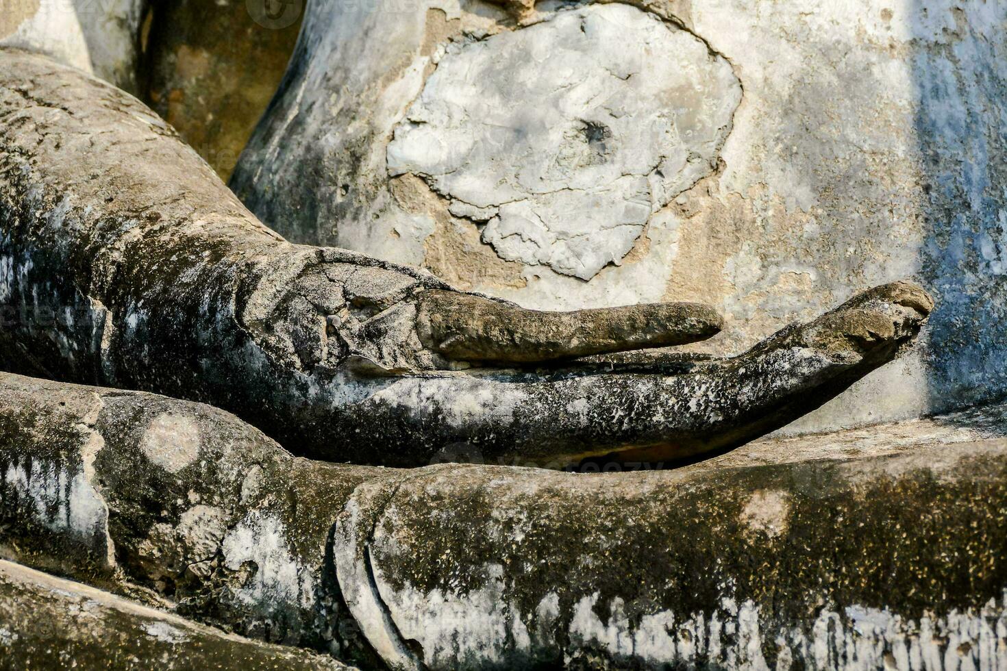 a close up of a hand resting on a stone wall photo
