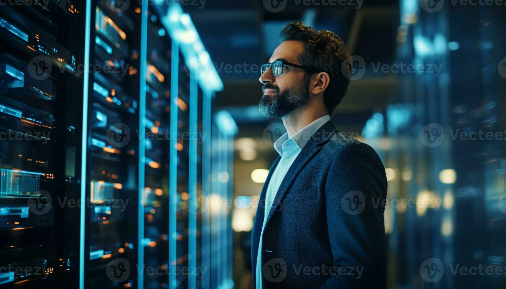 Data center engineers leverage their expertise in technology to manage and maintain the critical infrastructure that supports servers, networks, databases, and other systems. Generative Ai. photo