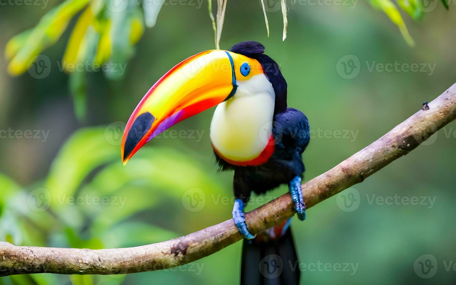 A Kaleidoscope of Tropical Eleganc, Toucan's Vibrant Colors in the Rainforest. AI Generated photo