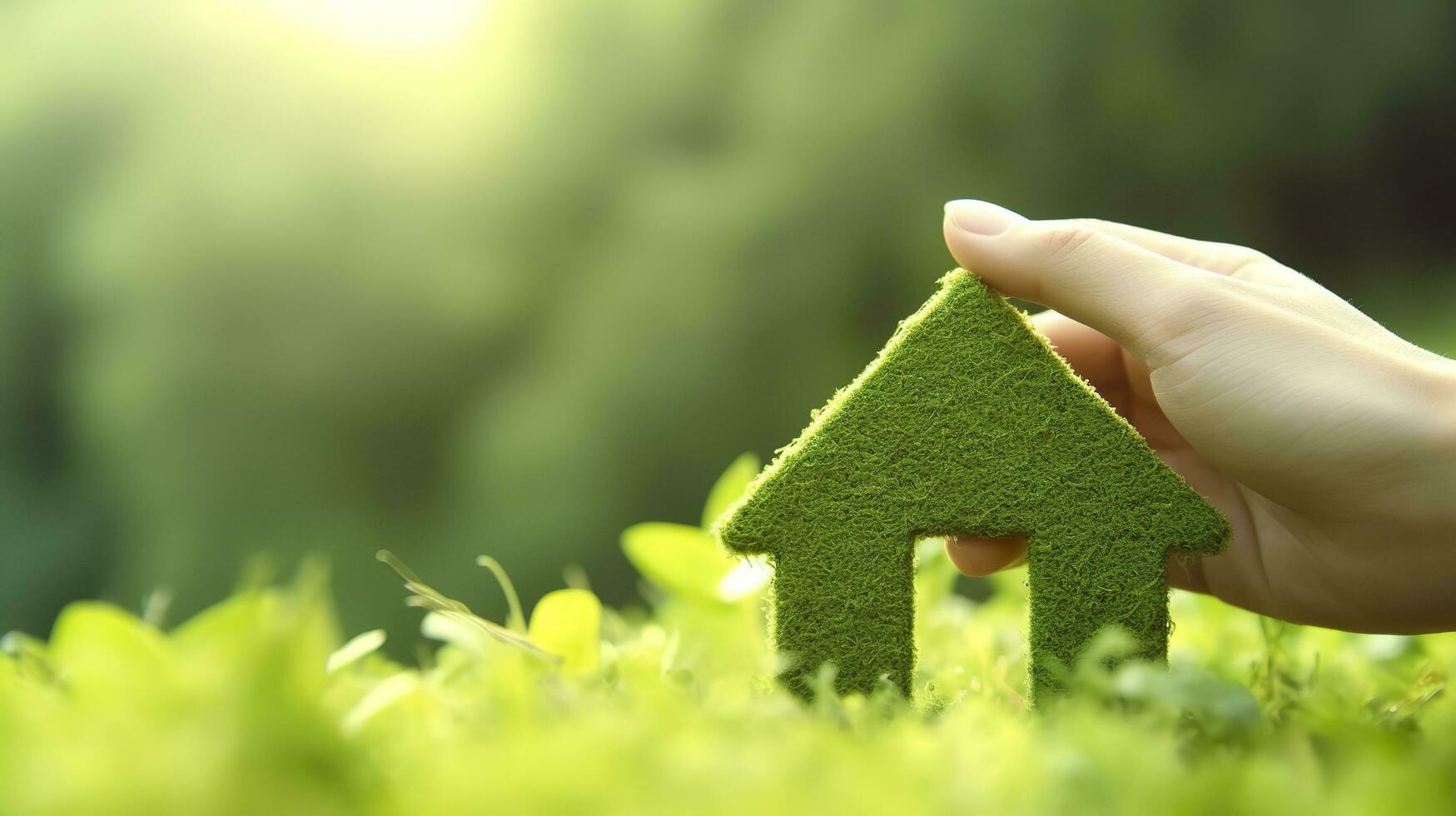 Hand Holding Eco House Icon. A Symbol of Hope for the Future. AI Generative photo