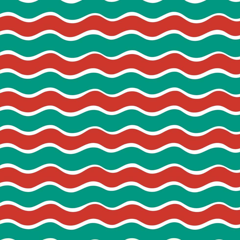 Colorful Waves Christmas Seamless Pattern.A festive and cheerful seamless pattern with colorful waves, including red and green, on a white background. vector