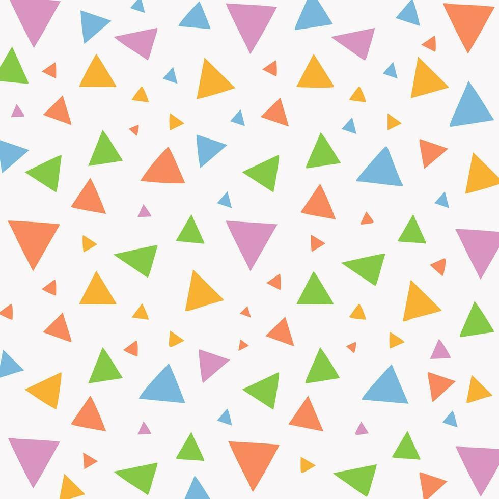 Pastel Triangle Confetti Seamless Pattern.A fun and festive seamless pattern with pastel colored triangle confetti on a white background. vector