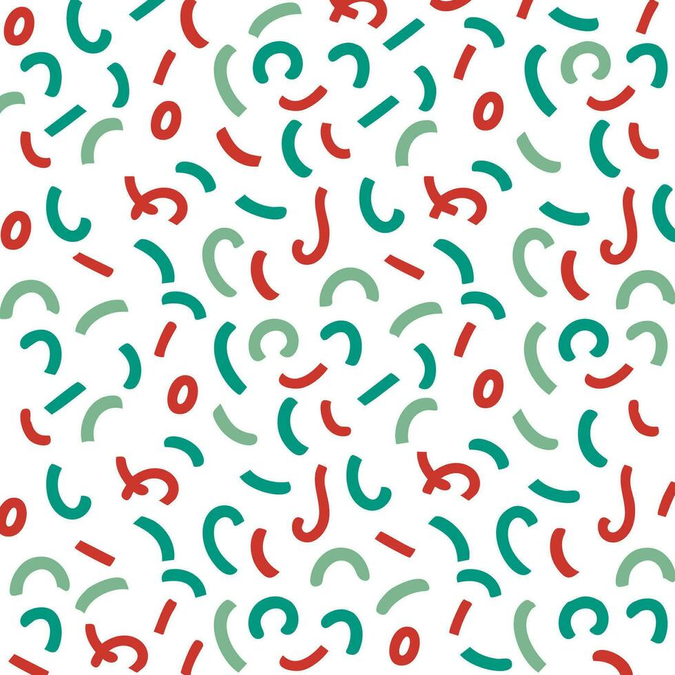 Red and Green Memphis Squiggle Christmas Seamless Pattern.A fun and festive seamless pattern with red and green Memphis squiggles on a white background. vector