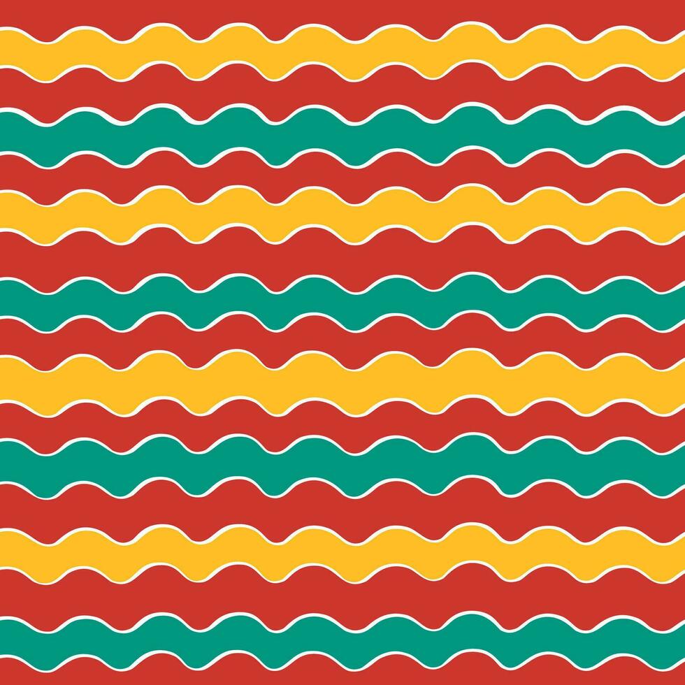 Colorful Retro Wavy Lines Seamless Pattern.A fun and funky seamless pattern with colorful wavy lines, including red, green, and yellow. vector