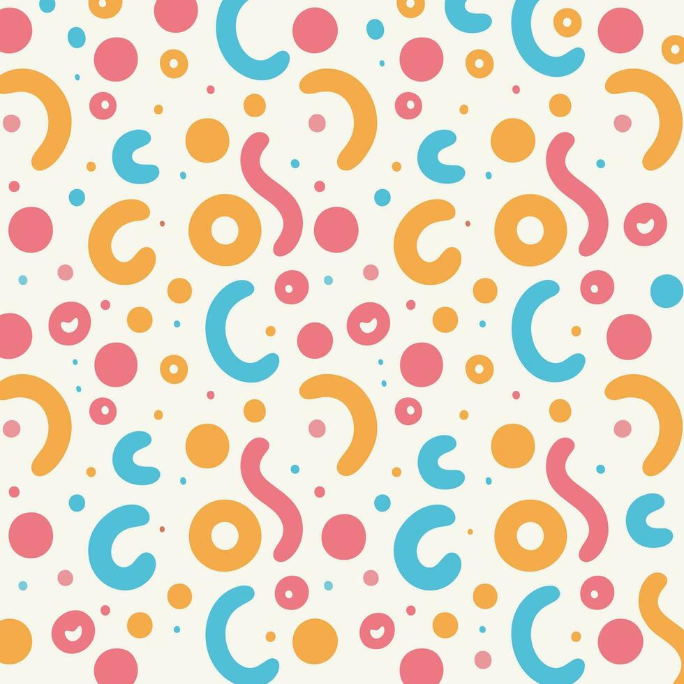 Colorful Pastel Memphis Squiggle Seamless Pattern.A vibrant and fun Memphis-inspired seamless pattern with colorful pastel squiggles and dots on a white background. vector