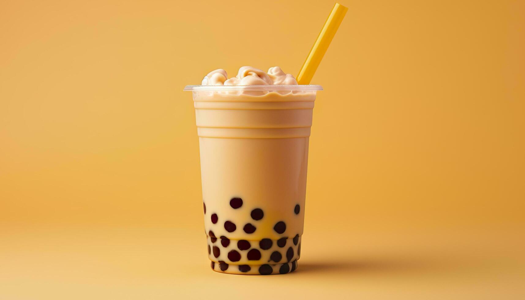 A bubble tea in a plastic cup. Generative AI photo