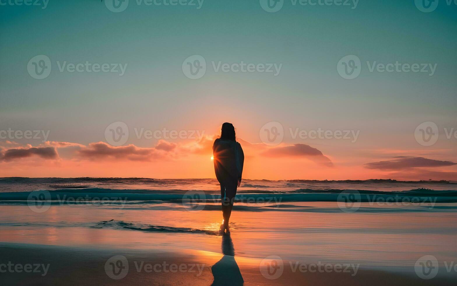 Majestic Sunrise Over a Serene Beach, A Captivating Morning Vista. AI Generated photo
