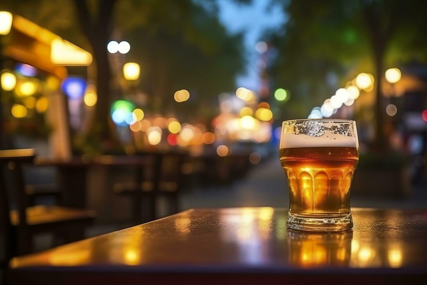 Bokeh background of Street Bar beer restaurant, outdoors in Asia, AI Generative photo