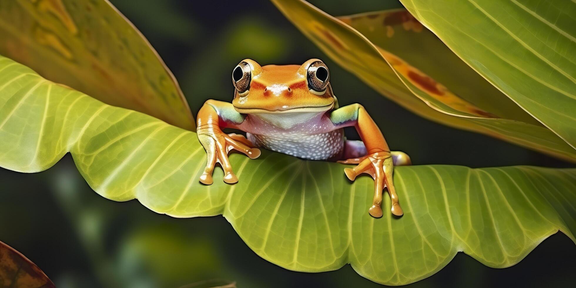 Dumpy Frog On Leaves, Frog, Amphibian, Reptile. Generative AI 32400753